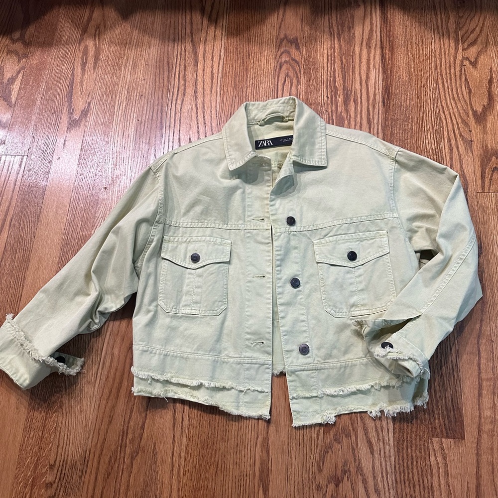 NWOT Zara Women's Light Green Jean Denim Cropped Jacket